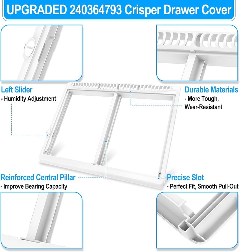 Alvar UPGRADED 240364793 Refrigerator Crisper Drawer Cover Frame Compatible with Frigidaire Crisper Drawer Replacement 240364713 Crisper Pan Cover Unit 240364763 240364786 Fridge Crisper Shelf Cover - Image 2